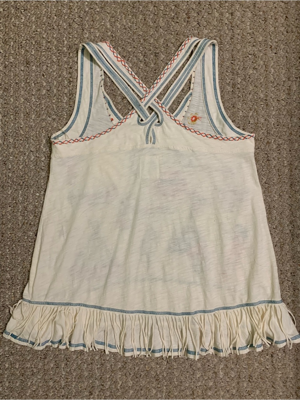 Double D Ranch Cream Embroidered Fringe Tank Top - Teepee Cactus Arrows - Picture 6 of 10